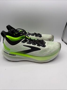 Brooks Glycerin 23 GTS Men’s 9.5 Running Shoes in White and Neon Green S14